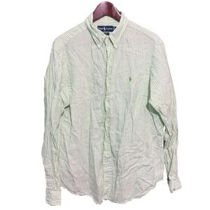 Ralph Lauren Shirt Mens Large Long Sleeve Green Linen Button Down Classic Fit